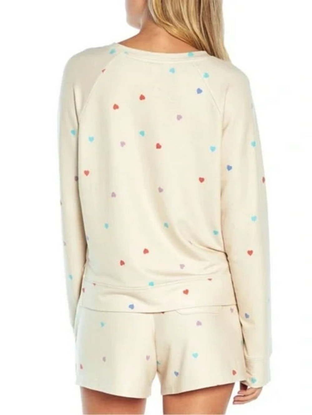 NWT Wildfox Cream Sweatshirt & Shorts Set with Multicolor Heart Print - Picture 5 of 7